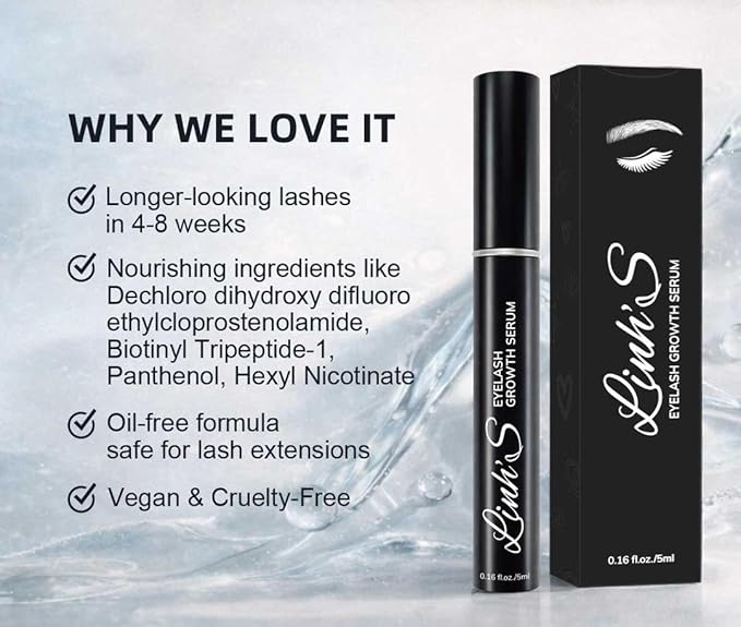 LINH’S Eyelash Growth Serum – Lash Enhancing Serum for Longer, Fuller Looking Lashes, Biotin & Peptides, For Thin & Short Lashes, Oil-Free, Vegan, Cruelty-Free, 5ml