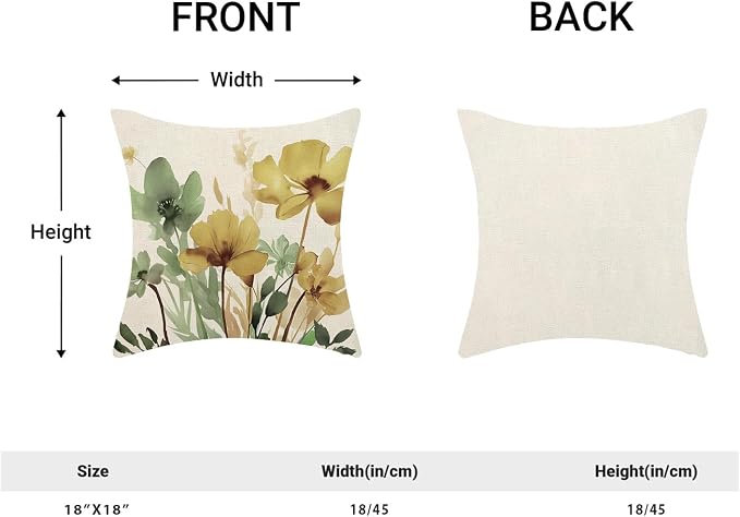 Floral Pillow Covers 18x18 Inch Set of 2 Sage Green Yellow Floral Throw Pillow Cover Outdoor Modern Spring Summer Flower Decoration Pillowcase Farmhouse Decorative Cushion Cover For Sofa Couch