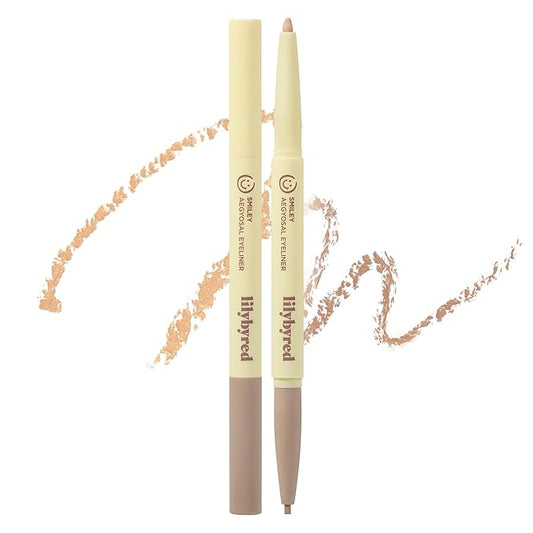 lilybyred Smiley Aegyosal Eyeliner | Korean Aegyosal Highlighter & Contour Pencil, 3-in-1 Multi-Use for Under-Eye, Brows & Lips, 3mm Round & 2mm Flat Tips, Air-Fit Formula, 0.011 oz. (01 Smile Smile)