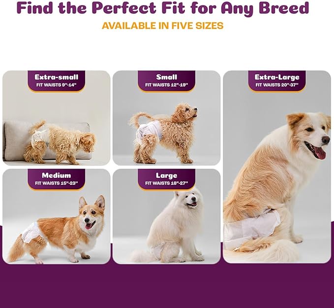 Inspire Pet Care Dog Diapers Female Dogs | Bulk Value Doggie Incontinence | For Heat, Pee or Period and Housebreaking