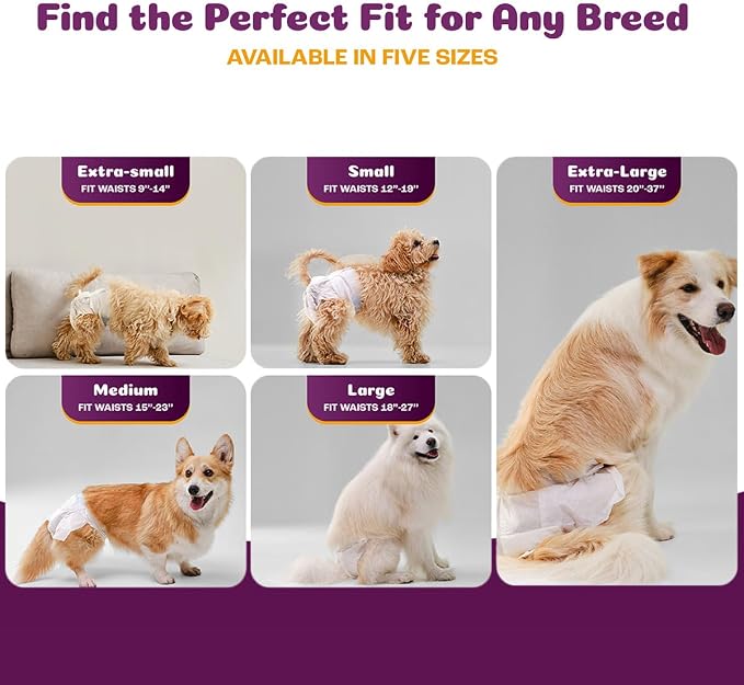 Inspire Pet Care Dog Diapers Female Dogs | Bulk Value Doggie Incontinence | For Heat, Pee or Period and Housebreaking