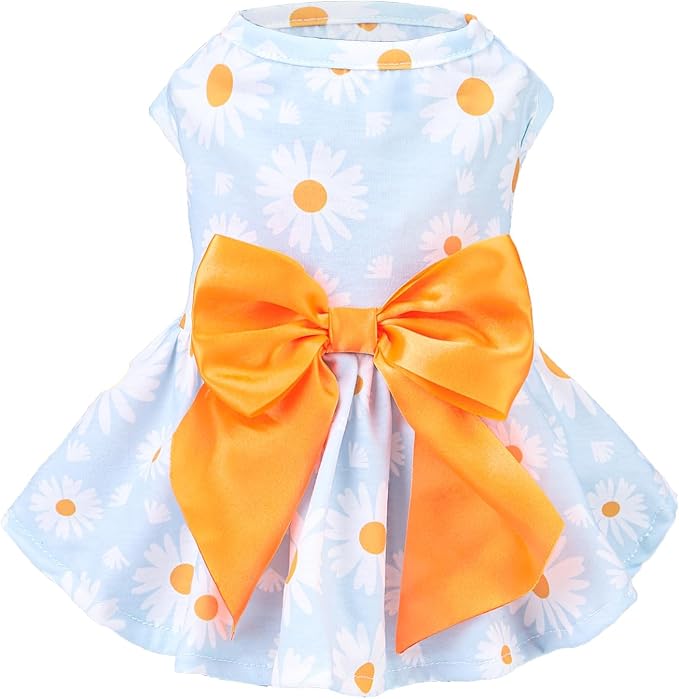 PUPTECK Floral Dog Dress with Bow Soft Cute Dog Clothes for Spring Daisy L | Puppy Doggie Cat Pet Clothes Outfit Apparel Costume for Party Holiday Birthday Wedding Photoshoot for Small Medium Large Dogs