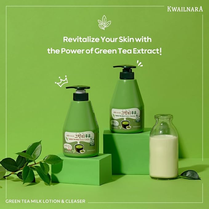 Kwailnara Green Tea Milk Body Wash (19.75 Fl Oz) – Korean Body Cleanser for Revitalized Skin | Milk Protein, Royal Jelly & Clarifying Green Tea Extract | Paraben-Free with Gentle Bubbles
