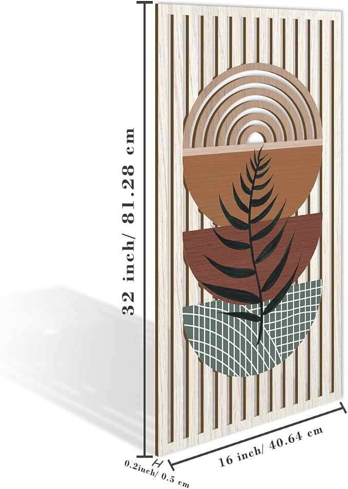 IARTTOP Large Boho Wood Wall Art 16x32 Inch Mid Century Modern Bohemian Wooden Wall Decor Brown Minimalist Geometric Plant Decor for Bedroom Living Room Dining Room Set of 3