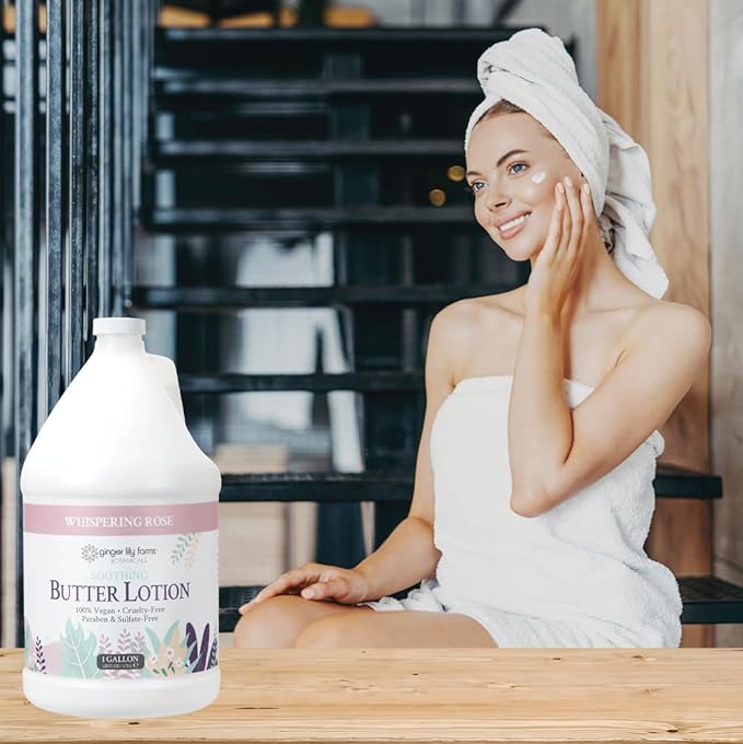 Ginger Lily Farms Botanicals Soothing Butter Lotion for Dry Skin, 100% Vegan & Cruelty-Free, Whispering Rose Scent, 1 Gallon (Pack of 4)