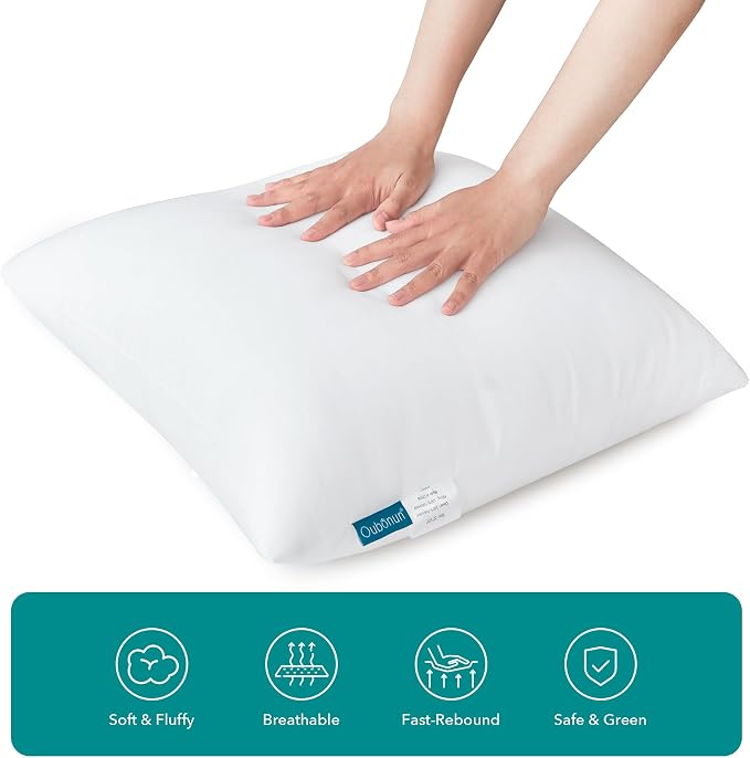 Oubonun 12 x 20 Throw Pillow Inserts Set of 4 | Soft, Plush & Decorative Down Alternative Pillows for Couch Sofa Bed, Machine Washable - White, Pack of 4