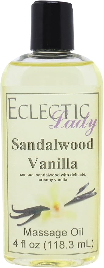 Sandalwood Vanilla Massage Oil, 4 oz, With Sweet Almond Oil and Jojoba Oil