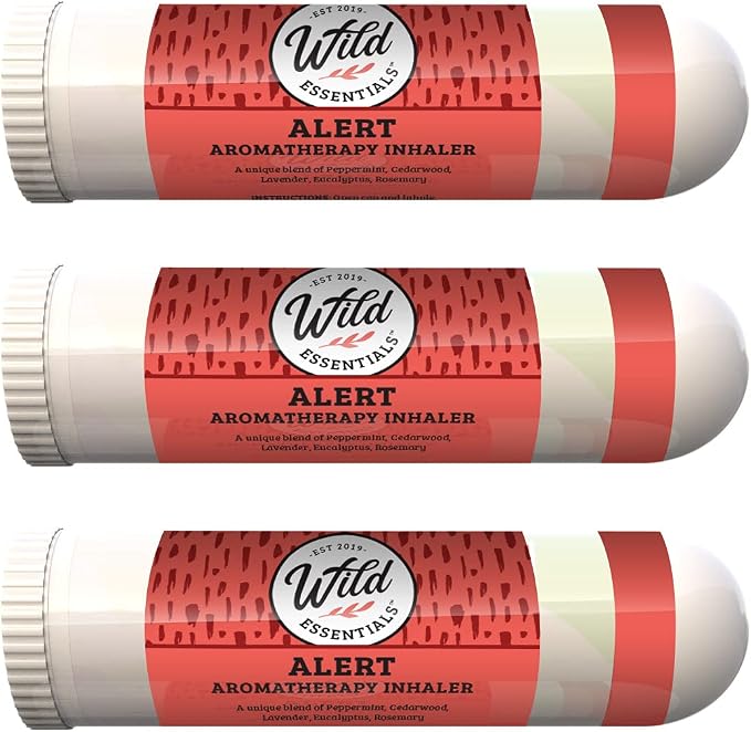 Wild Essentials 3 Pack of Alert Aromatherapy Nasal Inhalers Made with 100% Natural, Premium Grade Essential Oils to Help Keep You Awake and Energized,
