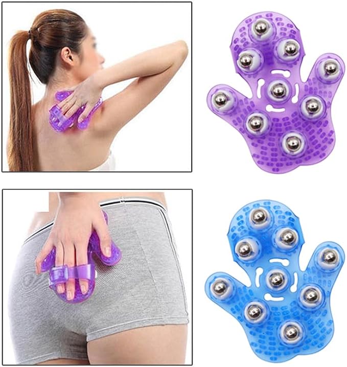 Roller Ball Body Massage Glove Anti-Cellulite Muscle Pain Relief Relax Massager for Neck Back Shoulder Buttocks Face Lift Tools (Purple)