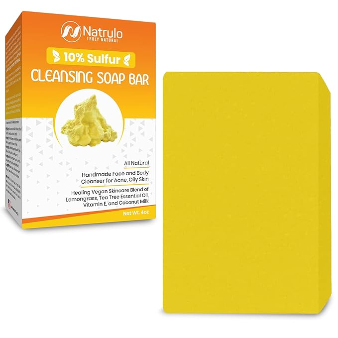 10% Sulfur Soap Cleansing Bar for Face & Body – All Natural Facial Cleanser for Acne, Oily Skin – Healing Skincare Blend of Lemongrass, Tea Tree Essential Oil, Vitamin E, Coconut Milk – Made in USA
