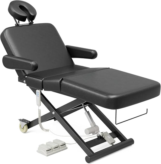 Paddie 3 Motor Fully Electric Massage Table Professional with Face Cradle & Foot Pedal, Customized Angle Folding, 550lbs Height Adjustable with Rolling Wheels, Black