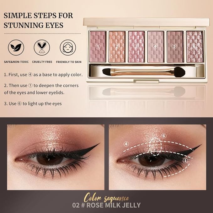 Rose Mauve Neutral Nude Eyeshadow Palette–6 Matte&Shimmer Shades, High Pigment Long-Lasting Blendable Eye Shadow Kit for Natural Everyday Makeup, Soft Glam Looks, Mature&Hooded Eyes, Paleta de Sombras