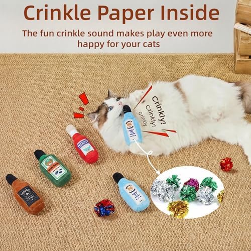 4PCS Cat Toys Plush Beer Bottle, Catnip Crinkle Sound Kitten Kicker