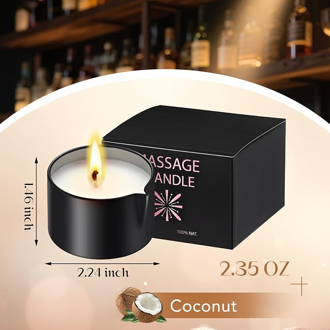 Nuanchu 2 Pcs 2.35 oz Massage Oil Candle, Ignite Low Temp Scented Body Oil Candles for Massage Therapy Soy Based Mother's Day Home Gift Spa Use, Coconut