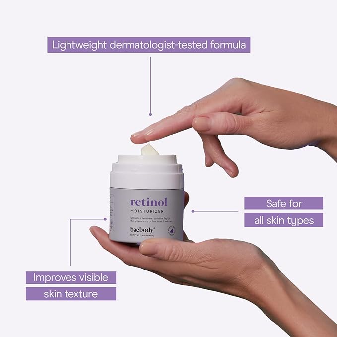 Baebody Made in USA Retinol Cream for Face - Anti Aging Face Cream for Fine Lines and Wrinkles - With Jojoba Oil & Vitamin E - Beauty Gifts for Women (50 ml/1.7 fl oz)