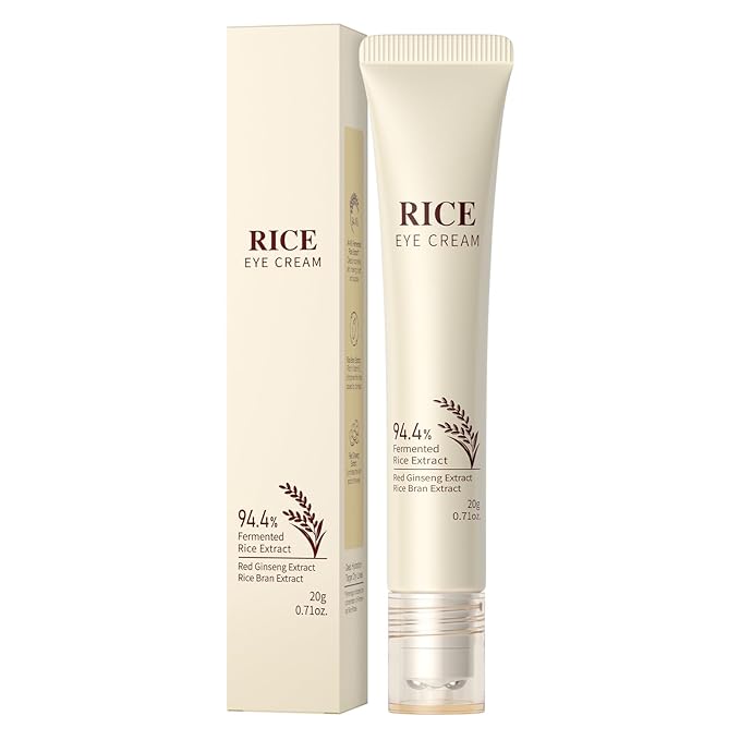 Rice Eye Cream, Moisturizing Eye Roller with Rice Ginseng Extract, Smooth Light Weight Fast Absorption Non-sticky Reduces Fine Lines Puffiness Bags & Dark Circles