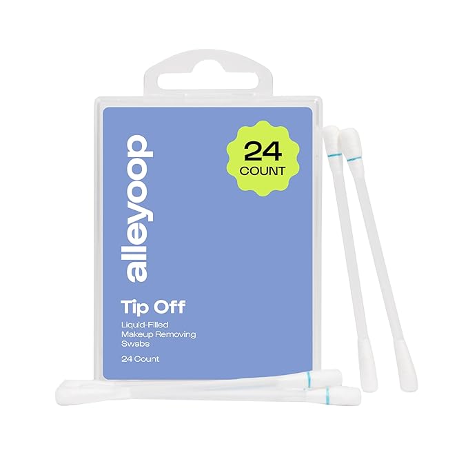 Alleyoop Cotton Swabs for Makeup, Tip Off Liquid-Filled Makeup Removing Swabs (24 Count, 1 Pack) - Easy-To-Use & Space Saving Makeup Remover - Disposable Cotton Tips for Eye, Lip, Eyebrow, & Eyeshadow