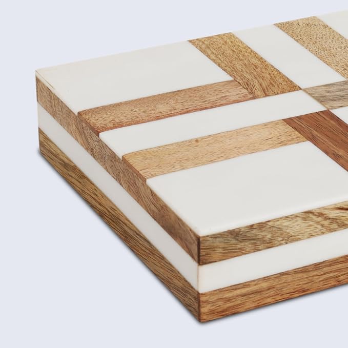 Handicrafts Home White Decorative Storage Box with Lid Wooden Desk Organizer Box Office Storage Box for Workspace Desk Decor Organizer – Resin Inlay Patisserie Delight Collection- 8x6x1.5