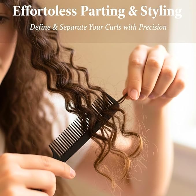 VIVEDGE| Curly Hair Carbon Comb Set | Carbon Fiber Detangler Wide Tooth Parting Combs anti static frizz-free with Premium Acccessories for Styling | Gift for loved ones (Black-Pink)