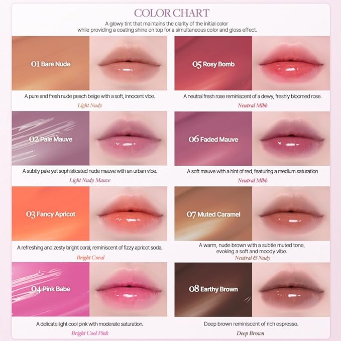 Heart Percent Dote On Mood One Way Glowy Tint, Glass-like High Shine Glossy Finish w/Long-Lasting Luminous Color Lip Stain for Glowy Look, #09.Peachy Milk