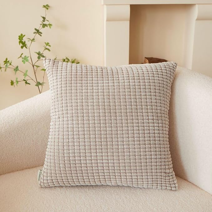 Pack of 2 Size bundel Polyester Blend Soft Hand Feeling Throw Pillows (with Insert) Size 18"x18" and 12"x20" one of Each (Beige)