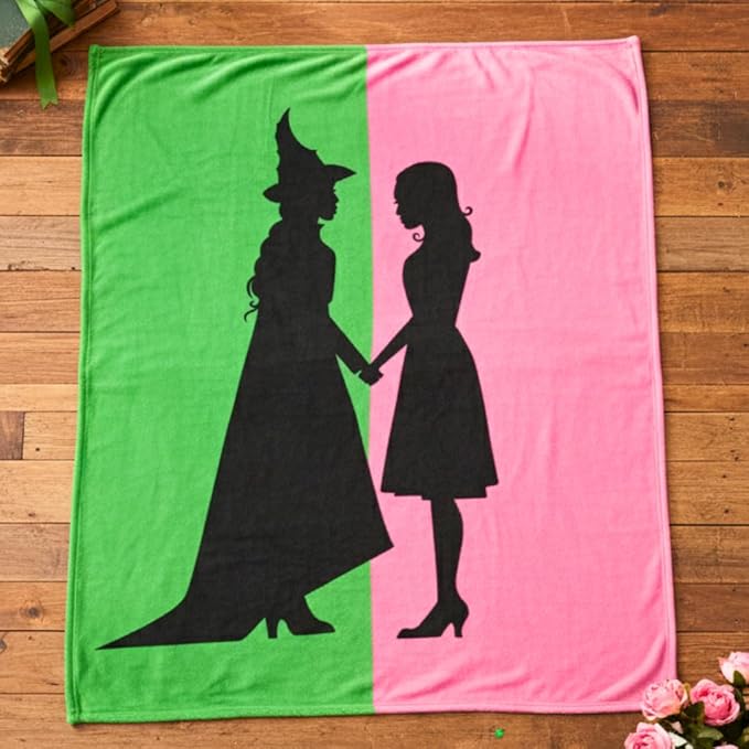 Wicked Elphaba and Glinda Bedding Throw - Super Soft Cozy Blanket - Pink & Green, 60 in x 70 in, (Officially Licensed Product) by Franco