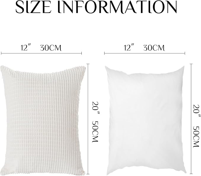 Softalker Corduroy Decorative Throw Pillow Covers 12x20, Set of 2, Cream | Soft Boho Striped Pillow Cases, Couch Fluffy Cushion Covers for Farmhouse Home Decor Bed Living Room