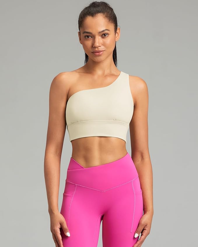Queenie Ke Womens One Shoulder Sports Bra Left Side Strap Yoga Bras Gym Training Workout Crop Tops