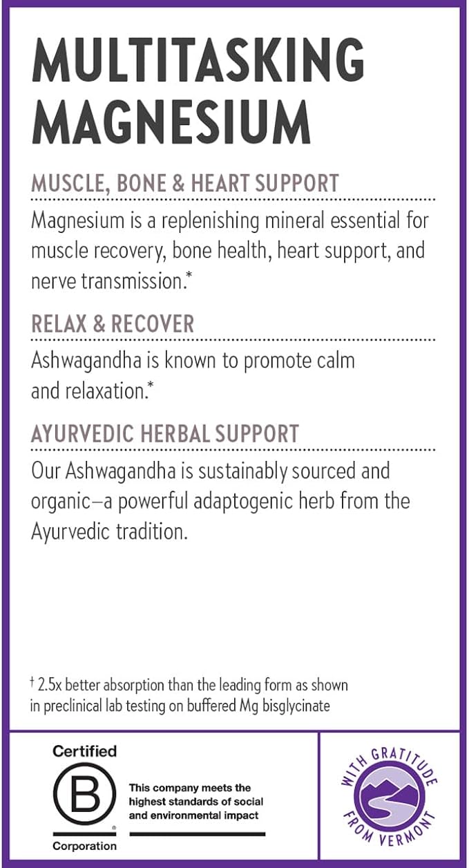 New Chapter Magnesium + Ashwagandha Supplement, 325 mg with Magnesium Glycinate for Muscle Relaxation & Recovery, Heart, Nerve & Bone Health, 2.5X Absorption, Non-GMO - 30 ct (1 Month Supply)