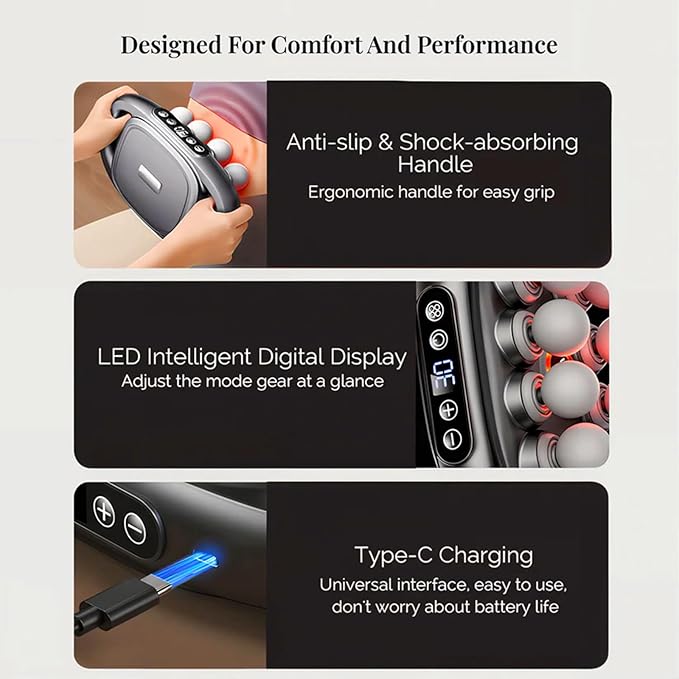 Morgela Deep Tissue Massager, 2025 New Morgela Massager, 16 Head Massage Gun Deep Tissue, 3 Modes & 30 Intensities, Massage Gun for Back, Shoulders, Legs, Foot (Black)