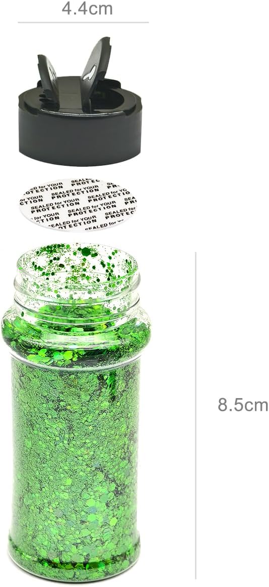 Green - Craft Glitter - 2oz Glitter Shaker Bright Colorful Holographic Mix Chunky Body Glitter Bulk Wholesale 24 Colors in Shaker Cosmetic Glitter - EBLB600