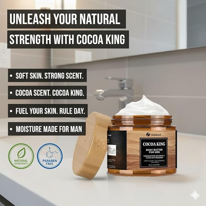 Body Butter for Men- Cocoa King Body Butter - Cocoa butter and Cologne Scent - 5.26 oz Body Cream Blend