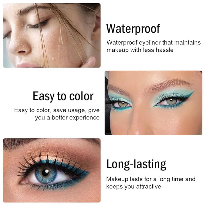 evpct 3Pcs Sky Sea Teal Blue green Gel Glitter Eyeliner Pencils Set for Women, Waterproof Smudge Proof lapiz de ojos delineador de ojos contra el agua Eye Liner Makeup 09 11 15
