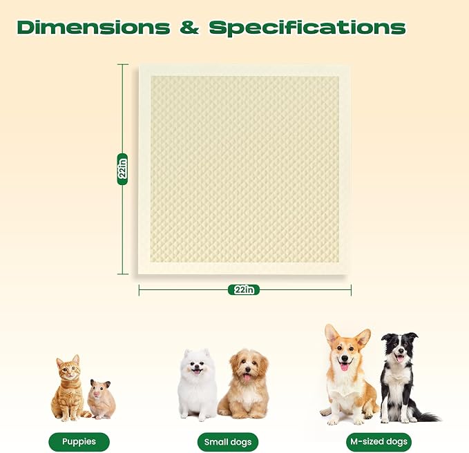 Bamboo Small Puppy Pads Pee Pads for Dogs 22"x22" 100 Count | Bamboo Training Pads Deodorizing Leakproof Quick Drying Dog Pee Pads Super Absorbent Disposable Pee Pads for Dogs Puppies