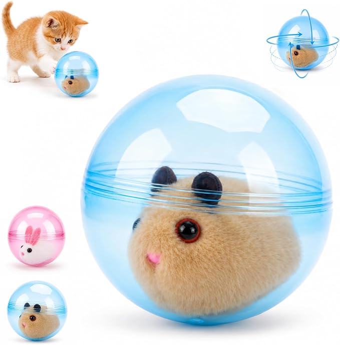 Self-Rolling Interactive Cat Ball, Electric Hamster Running Rolling Ball Toy, Rotate 360° Spin Moving Cat Ball, Fun Indoor Interactive Pet Ball for Cats Dogs Chasing，Blue