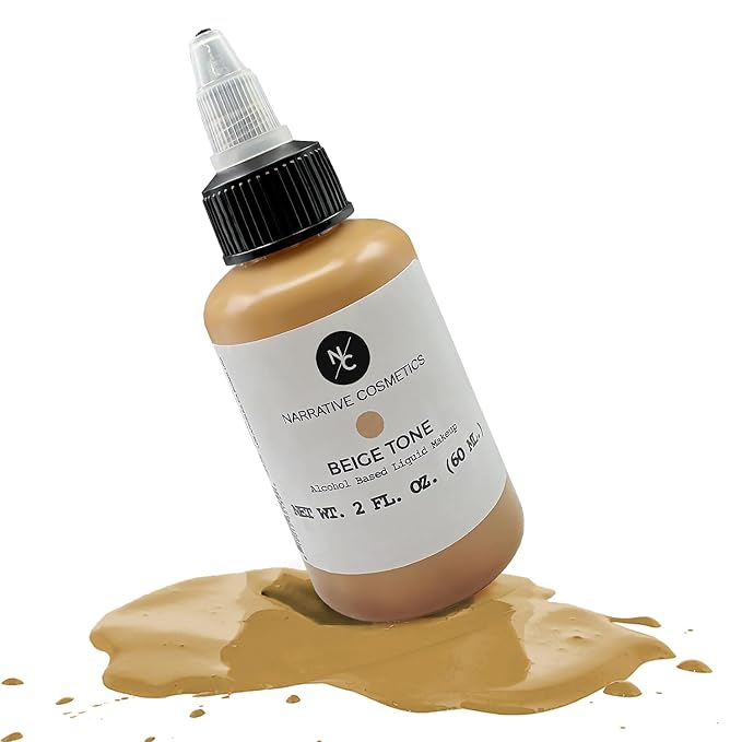 Narrative Cosmetics Flesh Tone Alcohol Airbrush Paints - 2 fl oz, Skin Safe, Quick Dry, Waterproof, Sweatproof, Transferproof Liquid Makeup for Tattoo Cover-Up, Bodypainting, FX Makeup - Beige Tone
