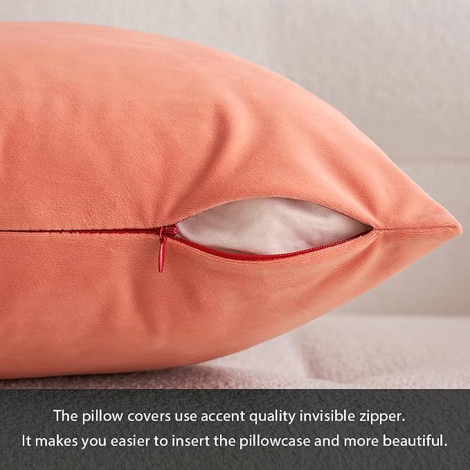 MIULEE Velvet Throw Pillow Covers 18x18 Inch Pack of 2 Coral Red | Soft Solid Decorative Pillow Covers, Modern Luxury Home Decor, for Couch Chair Sofa Bedroom Livingroom