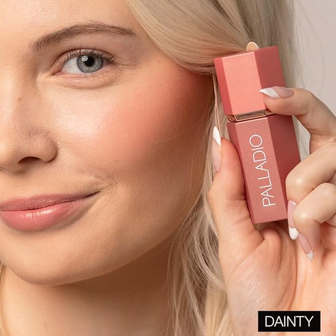 Palladio Liquid Blush for Cheeks & Lips 2-in-1 Makeup Face Blush, Weightless Cream Formula, Smudge Proof Long-Wearing Pigmented Blush, Natural Look Makeup Face Blushes, Shimmer Finish, Dainty