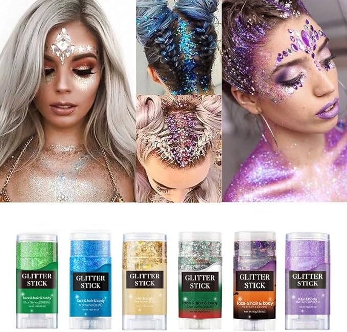 Green Body Glitter Stick, Sparkling Neon Outfit Singer Concert Music Rave Festival Party Accessories Face & Body Glitter Gel Makeup.