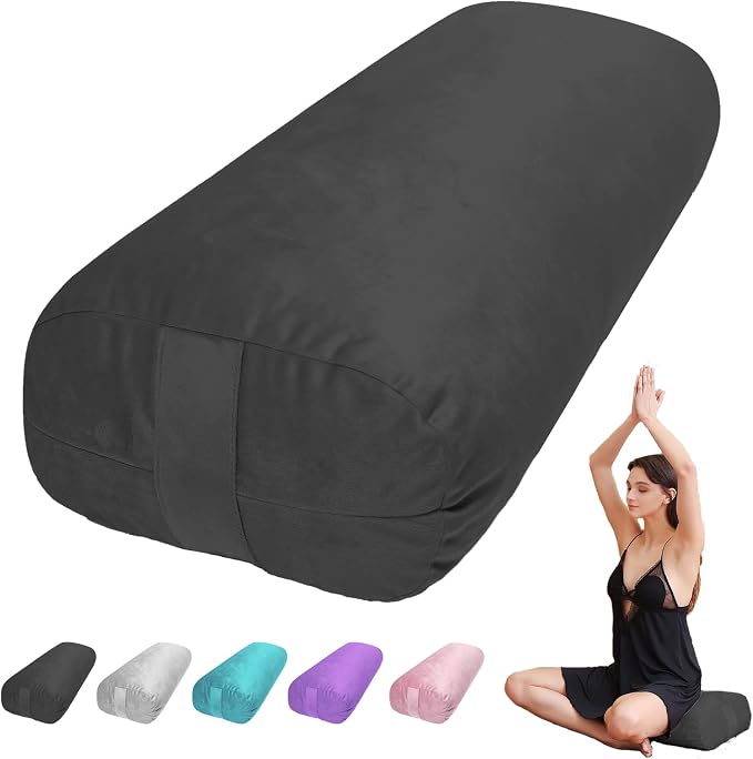 Yoga Bolster Pillow for Restorative & Yin Yoga - Meditation Pillow with Velvet Cover - Rectangular