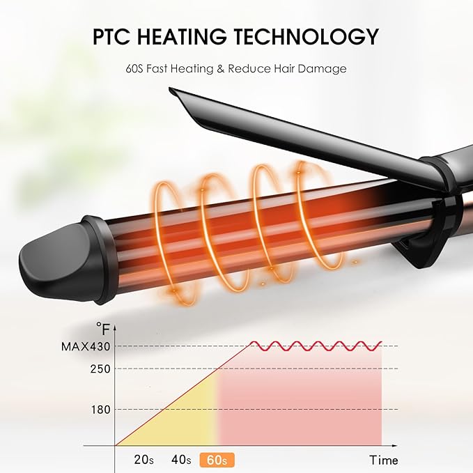 Nicebay Curling Iron, 1 Inch Hair Curling Wand with Ceramic Coating, Professional Hair Curler, Fast Heating up to 430°F, 60 Mins Auto Off, Suit for Different Hairstyle, Gold