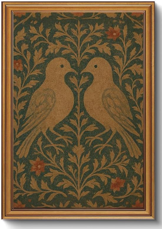 ZLPLLHA Gold Framed Wall Art Vintage Wall Decor Love Birds Canvas Art Botanical Pictures Animals Paintings Antique Artwork William Morris Prints for Living Room Bedroom
