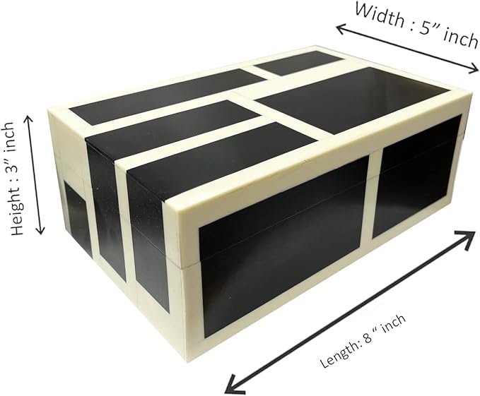 Perilla Home Decorative Wooden Storage Box Black and Off-White (8" l X 5" b X 3" h) Small Keepsake Jewelry Box, Gift Box for Decor Memory Boxs, Modern Art Fabric Storage Bin, Birthday Gift (Magnus)
