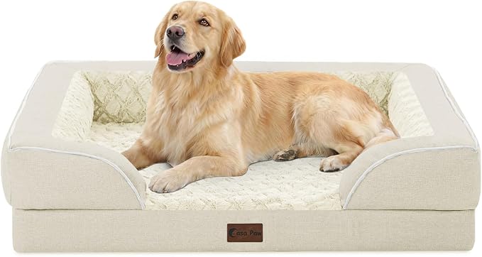 Waterproof Orthopedic Dog Bed for Large Dogs, 36x27in, Beige | Orthopedic Foam Eases Joint Pressure, Bolsters Supports Head And Neck, Washable Pet Beds, Removable Cover, Non-Slip Bottom