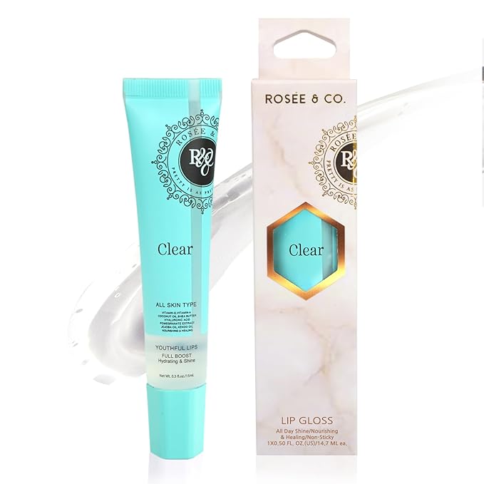 Rosee Lip Gloss Vegan & Cruelty Free Treatment, Professional Make up, Long Lasting Glossy with Shea Butter, Moisturize, Protect & Smooth, High Shine, Non-Sticky - Clear, 05 Fl oz