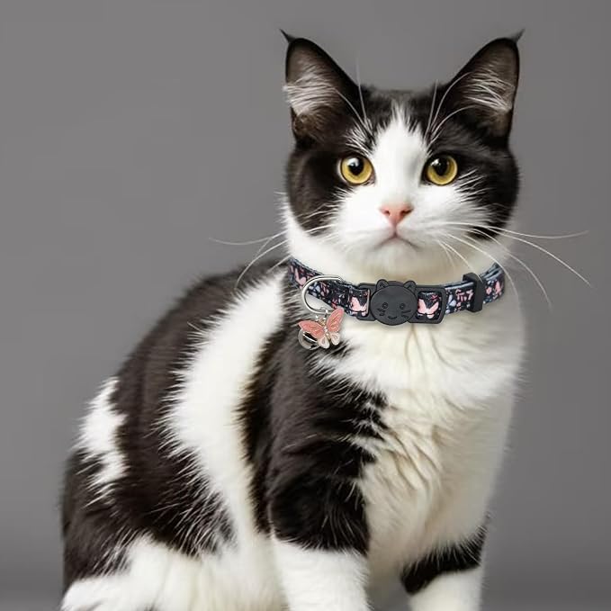 Cat Collar Breakaway, 2 Pack Cotton Kitten Collars with Bells and Removable Charms, Cute Butterfly Shaped for Indoor Boy, Girl and Adult Cats