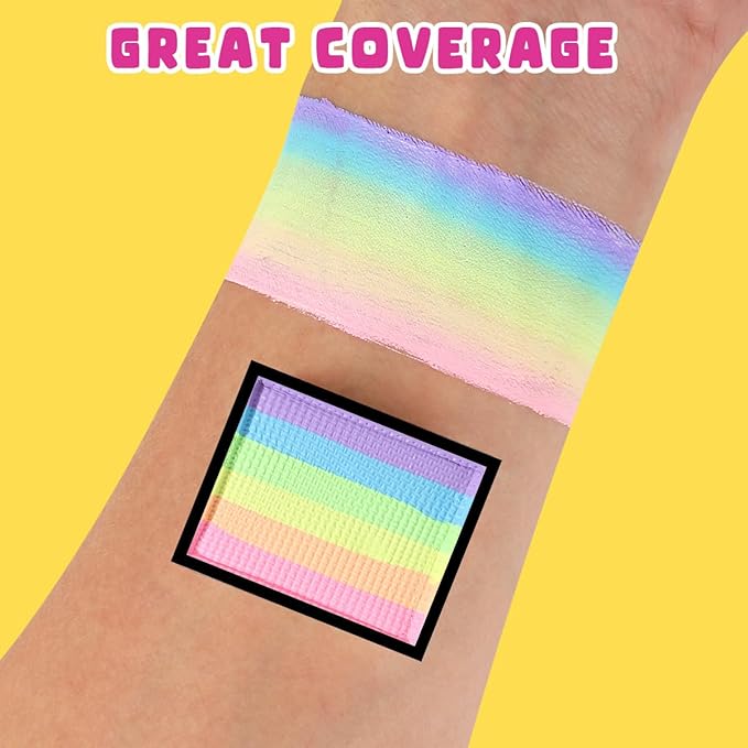 Bowitzki 10g Split Cake Face Paint Professional For Adults One Stroke Split Cake Non Toxic Rainbow Flora Dolphin Unicorn Flame Body Paint Makeup(Pastel Rainbow)