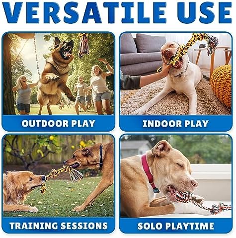YES4QUALITY Dog Outdoor Bungee Hanging Toy, Blue Interactive Tree Tug Toy Rope w/Metal Spring Kit & 2 Rope Toys, Heavy-Duty Exercise Equipment for Medium & Large Dogs, Tether Tug of War Dog Toys