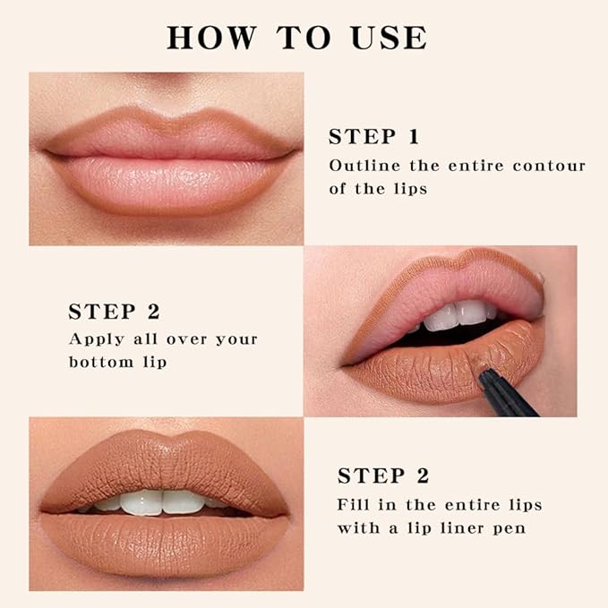 Kaely 2Pcs Nude Orchid Longwear Liquid Lip Liner Waterproof, 24 Hour Long Lasting Lip Liner Stain Marker Pen, 2-in-1 Matte Semi Permanent Lipliner & Lipstick, Vegan & Cruelty-Free, 05+08