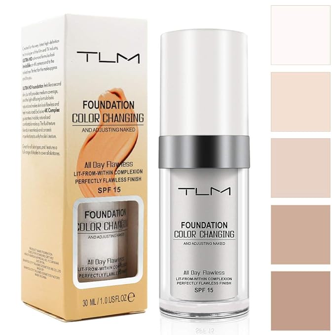 New TLM Flawless Colour Changing Warm Skin Tone Foundation, Naturally Blends Moisturizing foundation makeup, Long Lasting Waterproof Lightweight Liquid Foundation SPF 15 for Face Makeup